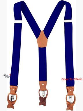Men's Suspenders with Leather Strap, Adjustable Button End, Y-Back